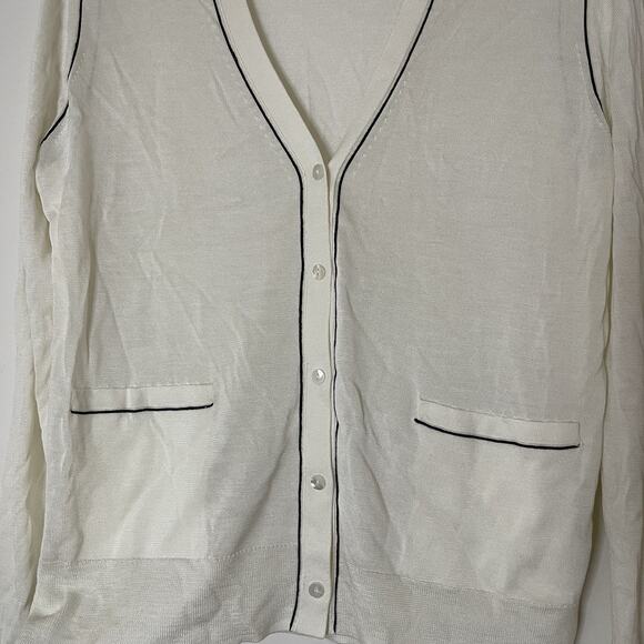NWOT THEORY Ivory white lightweight silk knit button down cardigan size Medium - Picture 5 of 6